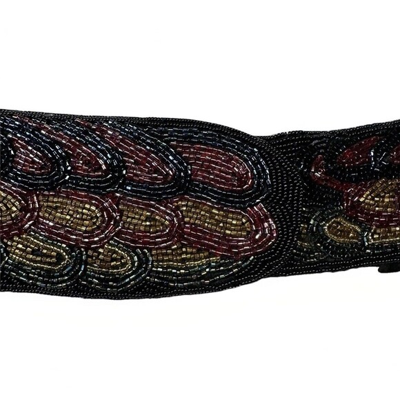 Vintage Hand-Beaded Belt – Black Fabric with Glass Seed Beads – 15” Waist - Picture 5 of 5